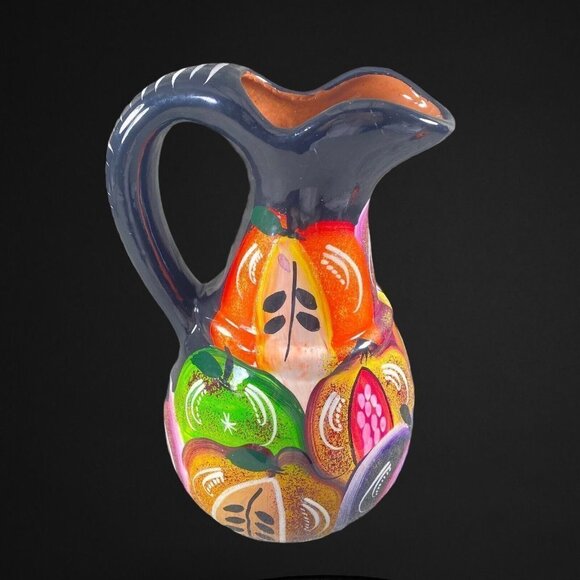 Mexican Pottery Pitcher Multi Color Colourful Deco Glitter 9”T Painted Crafted - Picture 2 of 10